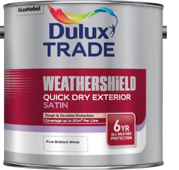 Picture of Dulux Trade Weathershield Quick Dry Exterior Satin Pure Brilliant White 2.5 Litre
5082971