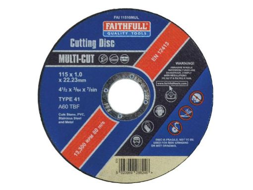 Picture of Faithfull 115mm Multi Cut Thin Cut Off Wheels (Tin of 10)
FAI11510MUL
