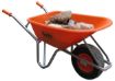 Side view of Belle Warrior Wheelbarrow featuring a 100L orange HDPE tray and puncture-proof Flex Pro tyre