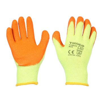 Picture of TIMco Eco Grip Latex Coated Polycotton Gloves (Yellow/Orange) - Large (12 Pack)
770189