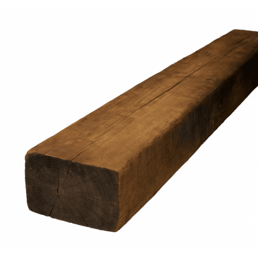 A single Grade 1 reclaimed railway sleeper with a weathered, dark brown finish, visible grain, and natural cracks, displayed on a clean white background